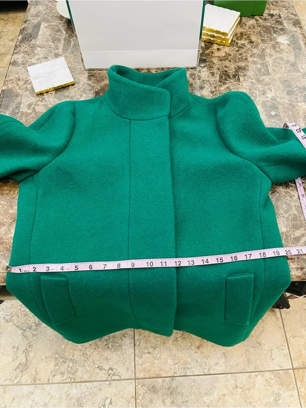 J. Crew Emerald Green Stand-Collar Wool Peacoat